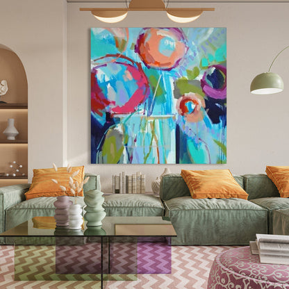Vibrant Abstract Oil Painting of Colorful Fruits in Bright Artistry