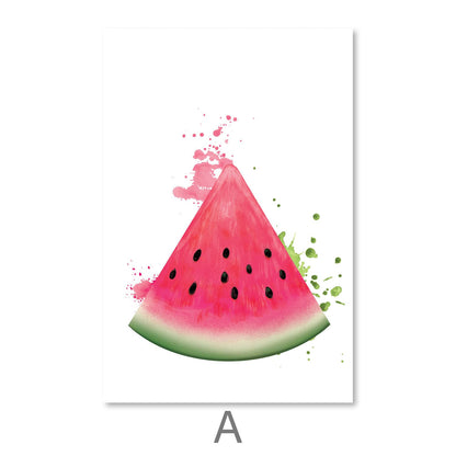 Vibrant Fruit Trio Oil Painting - Watermelon, Avocado, Strawberry Wall Art