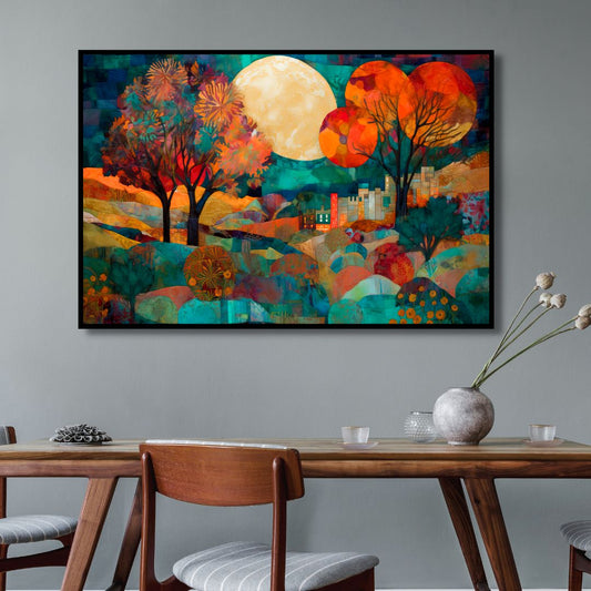 Captivating Full Moon Valley Abstract Oil Painting for Modern Home Decor
