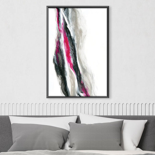 Fuchsia Silver Wave Abstract Oil Painting for Modern Home Decor
