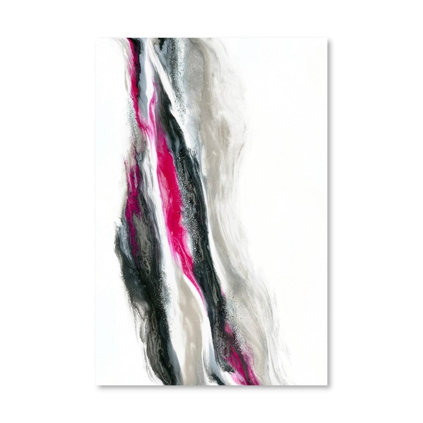 Fuchsia Silver Wave Abstract Oil Painting for Modern Home Decor