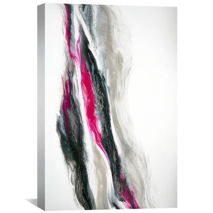 Fuchsia Silver Wave Abstract Oil Painting for Modern Home Decor