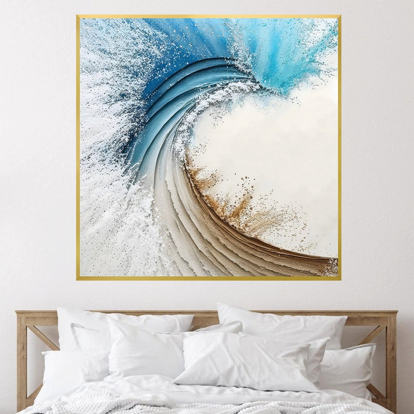 Dynamic Ocean Wave Abstract Oil Painting for Coastal Home Decor