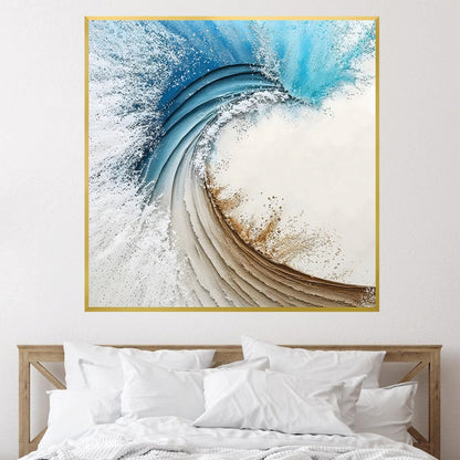 Dynamic Ocean Wave Abstract Oil Painting for Coastal Home Decor