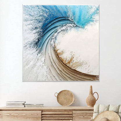 Dynamic Ocean Wave Abstract Oil Painting for Coastal Home Decor