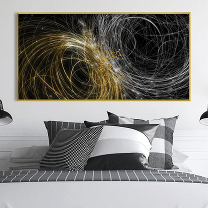 Dynamic Fusion of Gold and Silver Waves Abstract Oil Painting