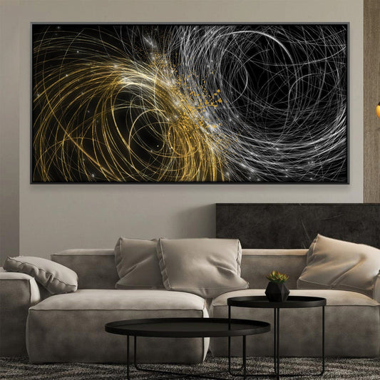 Dynamic Fusion of Gold and Silver Waves Abstract Oil Painting