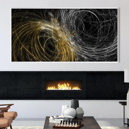 Dynamic Fusion of Gold and Silver Waves Abstract Oil Painting
