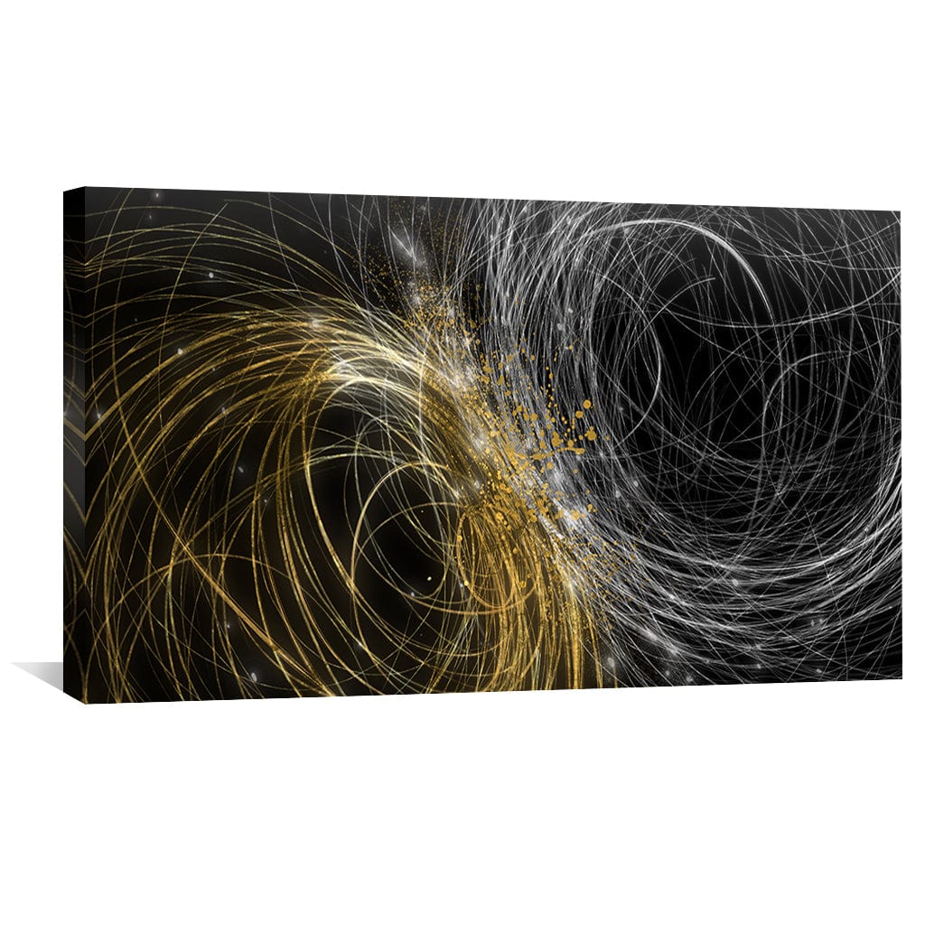Dynamic Fusion of Gold and Silver Waves Abstract Oil Painting