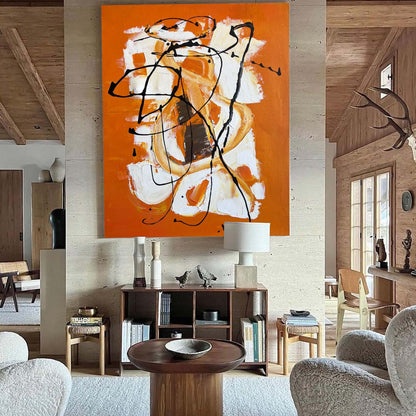 Vibrant Orange Abstract Oil Painting for Living Room Decor and Artistic Expression