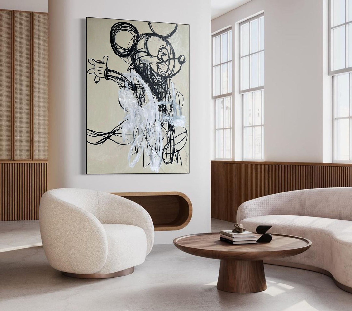Whimsical Mickey Mouse Abstract Oil Painting in Bold Graffiti Style
