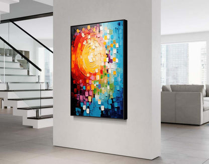 Vibrant Abstract Oil Painting with Bold Colors and Textured Swirls