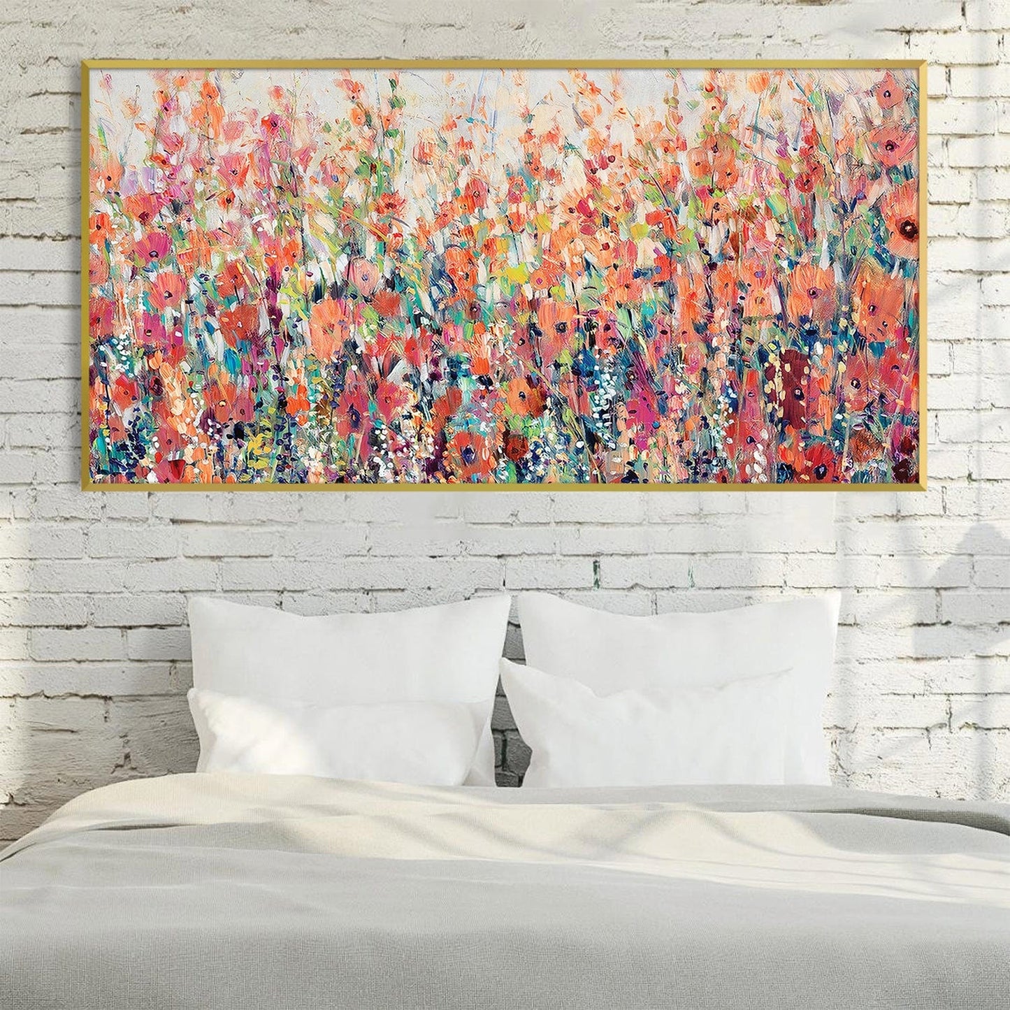 Vibrant Floral Garden Oil Painting for Home Decor and Elegance