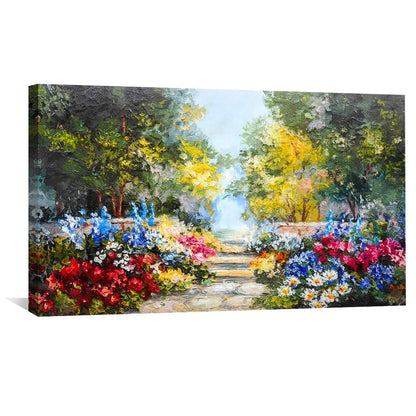 Vibrant Garden Path Oil Painting - Colorful Floral Landscape Decor