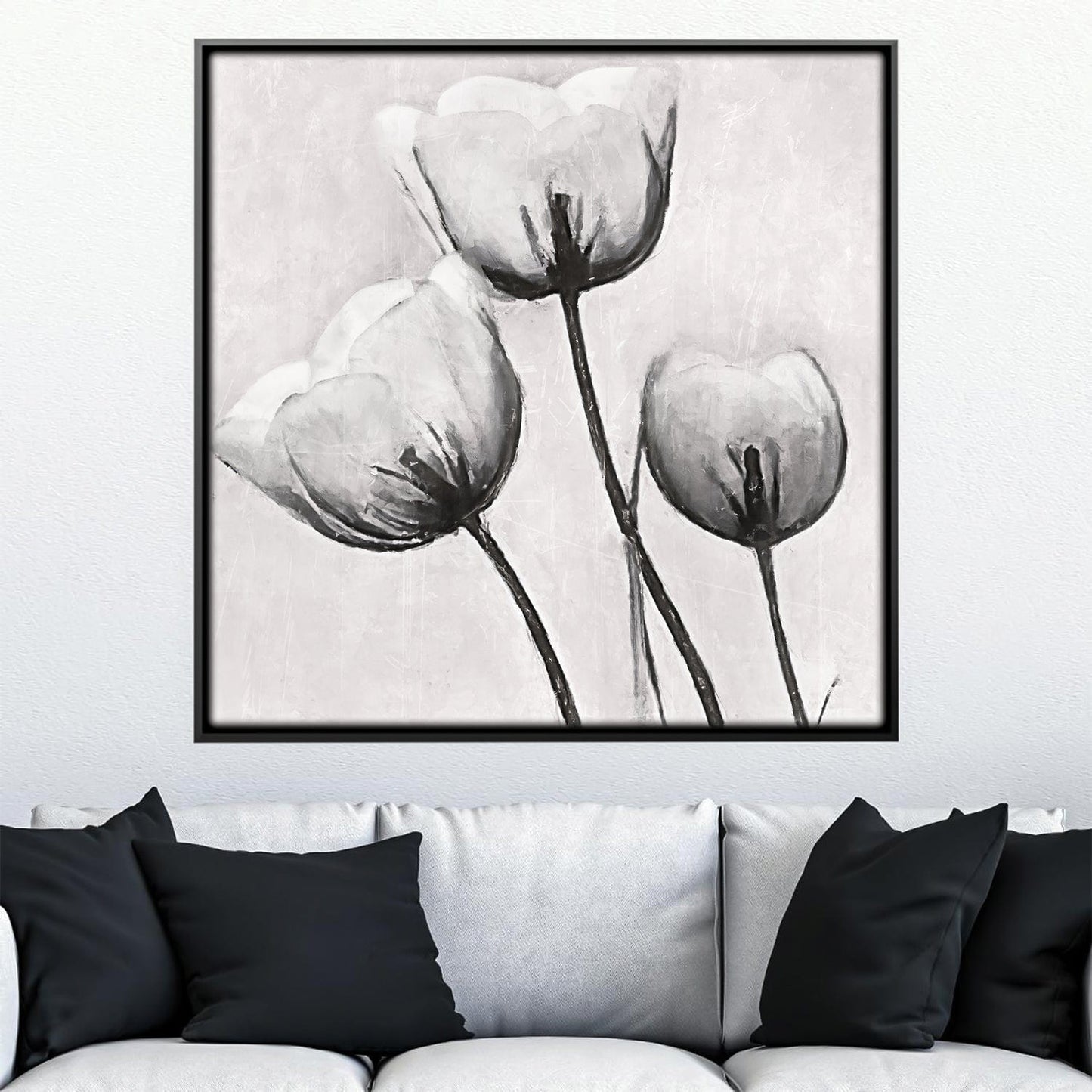 Elegant White Floral Trio Oil Painting for Modern Home Decor