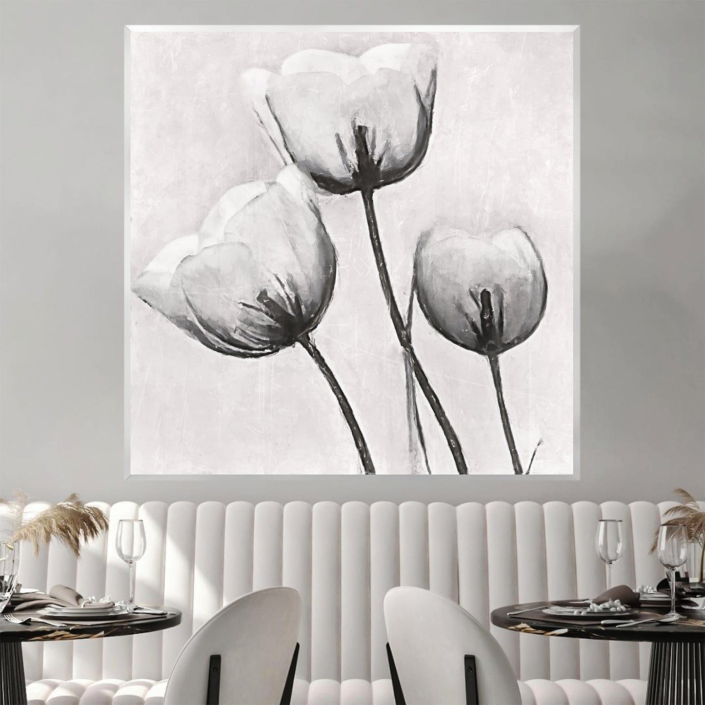 Elegant White Floral Trio Oil Painting for Modern Home Decor