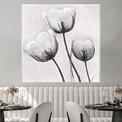 Elegant White Floral Trio Oil Painting for Modern Home Decor