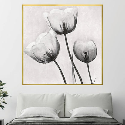 Elegant White Floral Trio Oil Painting for Modern Home Decor