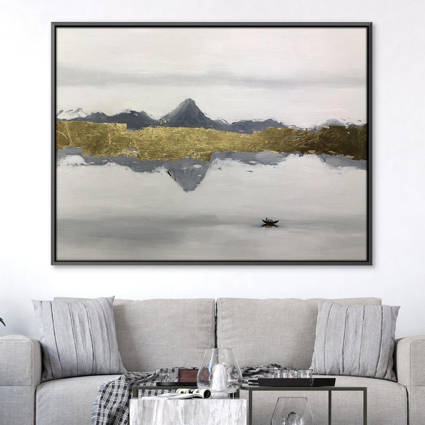 Tranquil Gold Reflection on Water Oil Painting for Elegant Home Décor