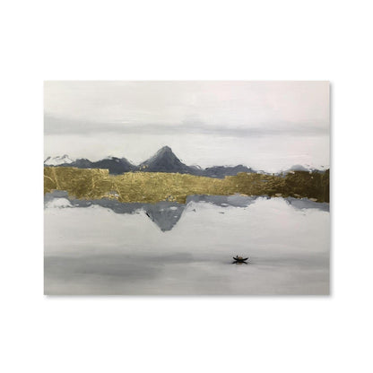 Tranquil Gold Reflection on Water Oil Painting for Elegant Home Décor