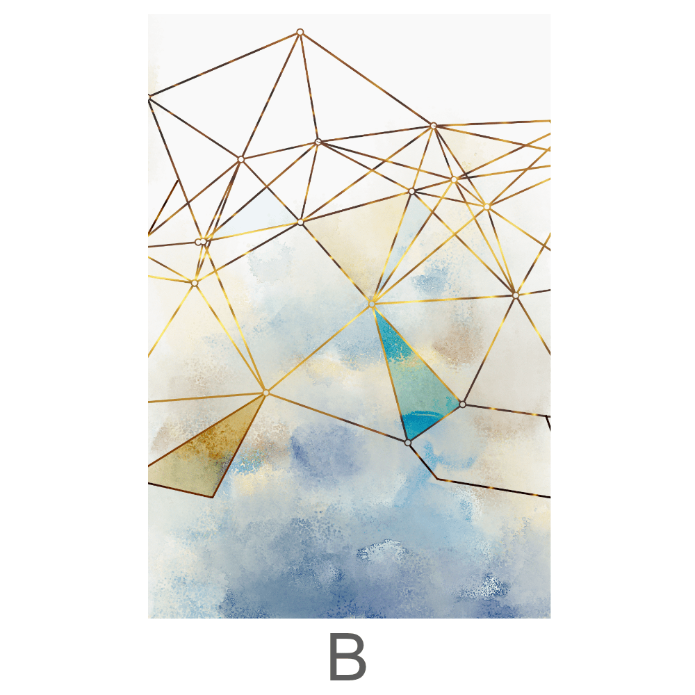 Abstract Geometric Oil Painting in Blue and Gold Tones for Modern Decor