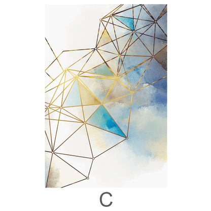 Abstract Geometric Oil Painting in Blue and Gold Tones for Modern Decor