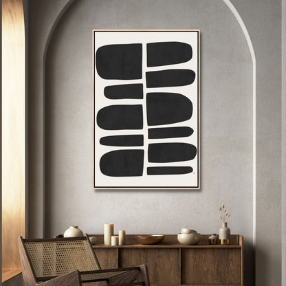 Abstract Black Shapes on White Canvas Modern Wall Art