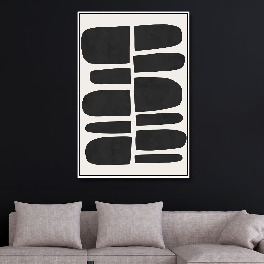 Abstract Black Shapes on White Canvas Modern Wall Art