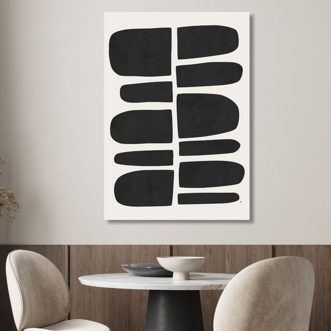 Abstract Black Shapes on White Canvas Modern Wall Art