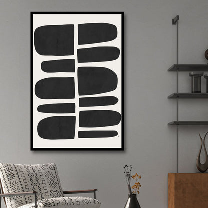 Abstract Black Shapes on White Canvas Modern Wall Art