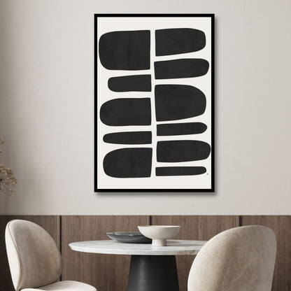 Abstract Black Shapes on White Canvas Modern Wall Art