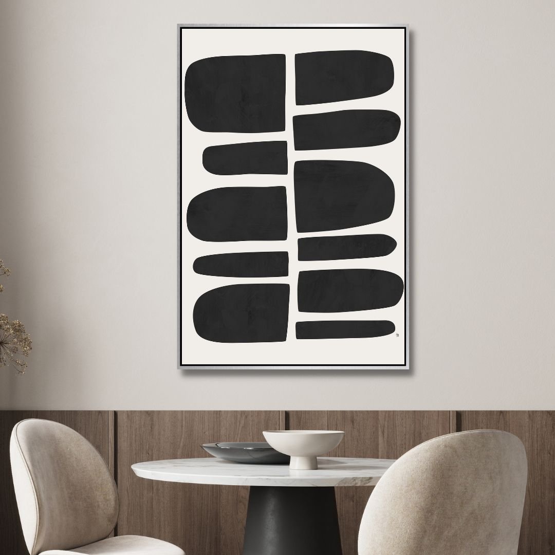 Abstract Black Shapes on White Canvas Modern Wall Art