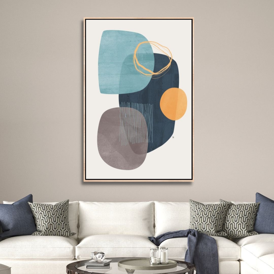 Abstract Geometric Shapes in Blue, Green, and Gray for Modern Home Decor