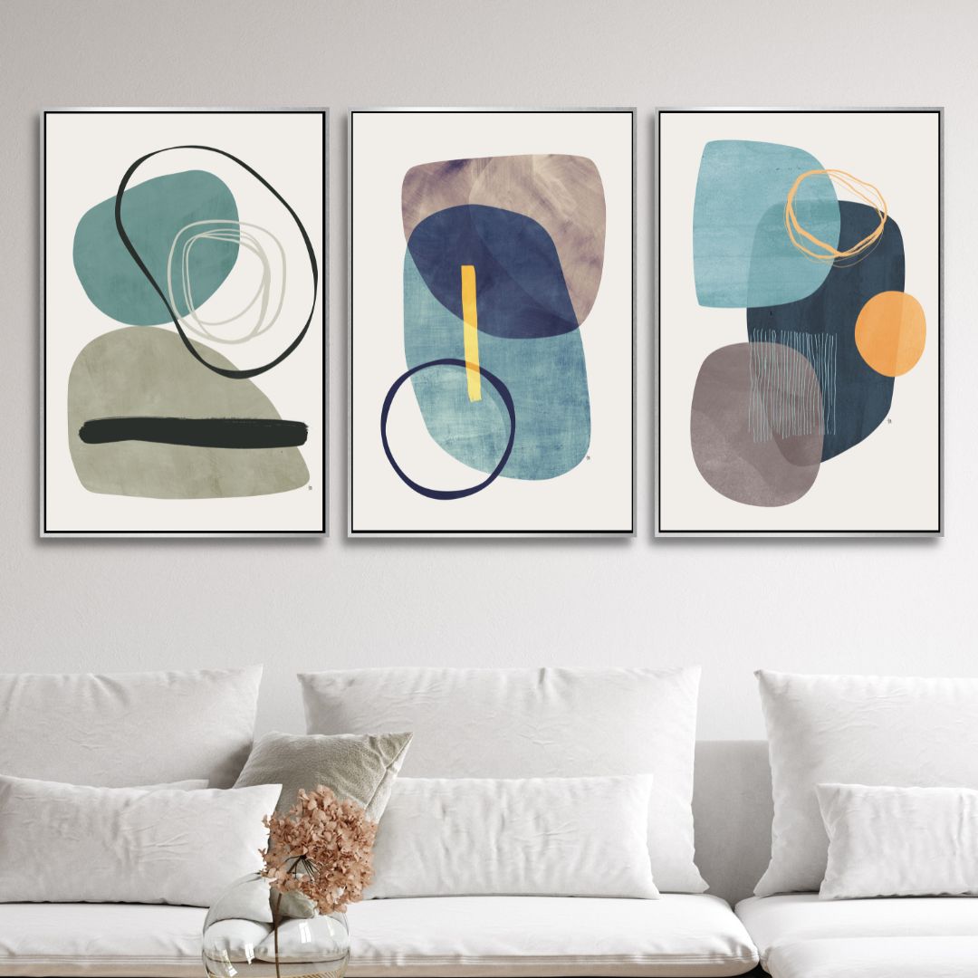 Abstract Geometric Shapes in Blue, Green, and Gray for Modern Home Decor