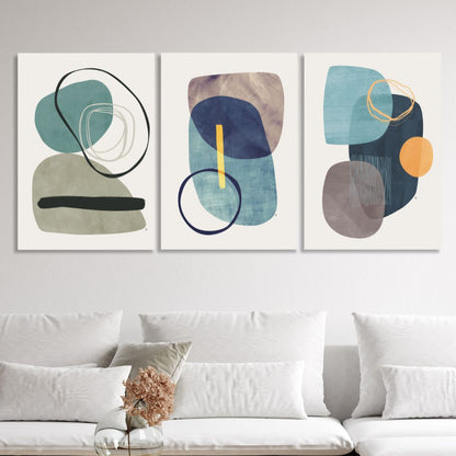 Abstract Geometric Shapes in Blue, Green, and Gray for Modern Home Decor