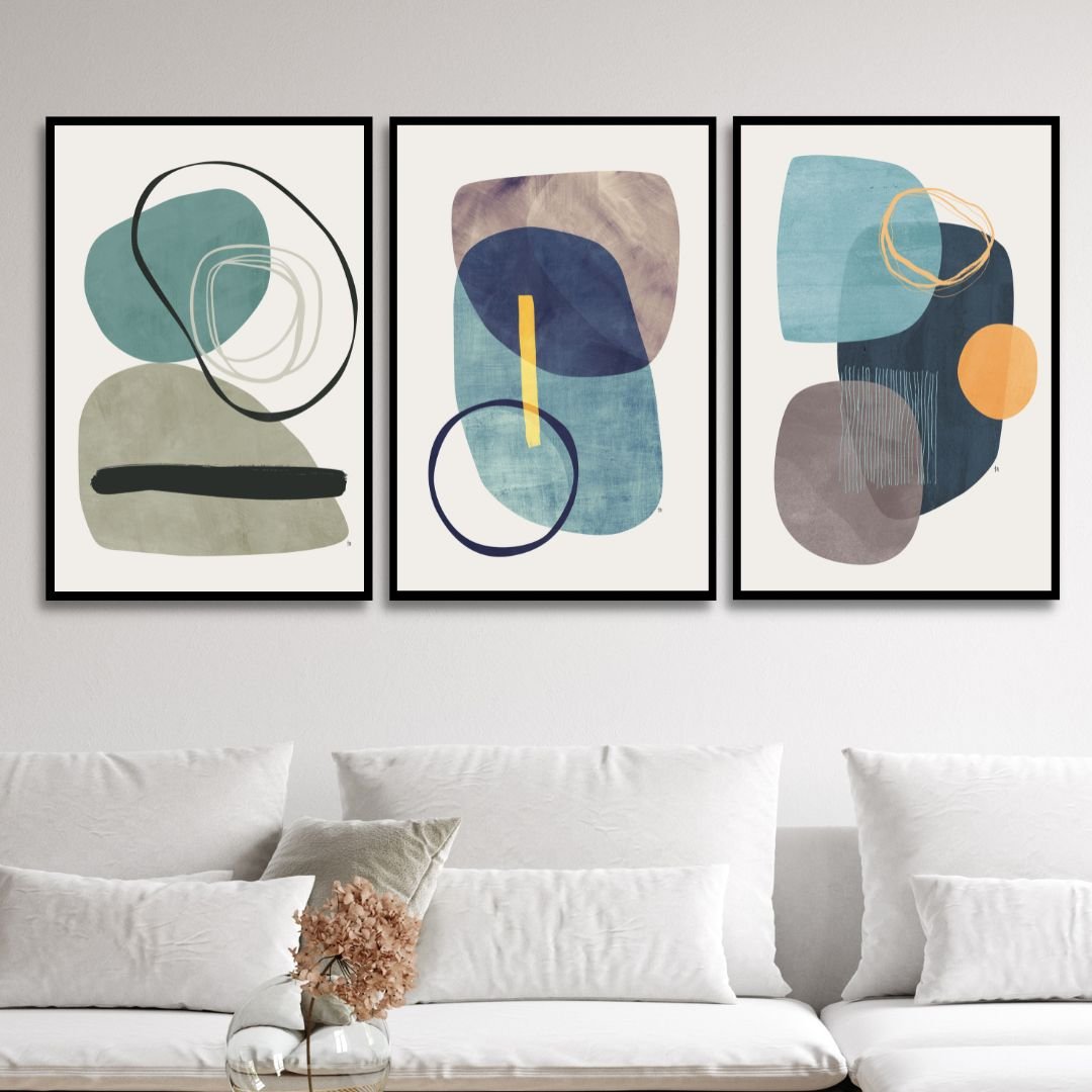 Abstract Geometric Shapes in Blue, Green, and Gray for Modern Home Decor