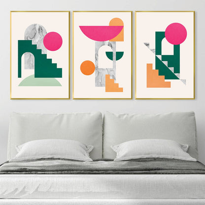 Abstract Geometric Wall Art - Colorful Stacked Shapes Canvas Painting