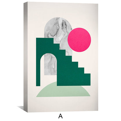 Abstract Geometric Wall Art - Colorful Stacked Shapes Canvas Painting