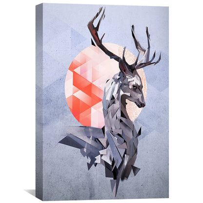 Abstract Geometric Deer Painting with Warm Sunset Background for Modern Decor