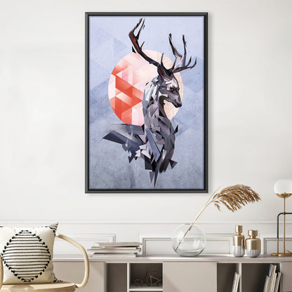 Abstract Geometric Deer Painting with Warm Sunset Background for Modern Decor