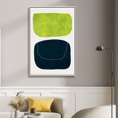 Modern Geometric Abstract Oil Painting in Green, Black, and White Colors