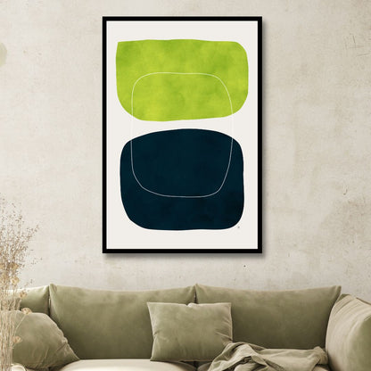 Modern Geometric Abstract Oil Painting in Green, Black, and White Colors