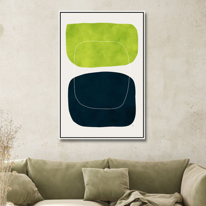 Modern Geometric Abstract Oil Painting in Green, Black, and White Colors
