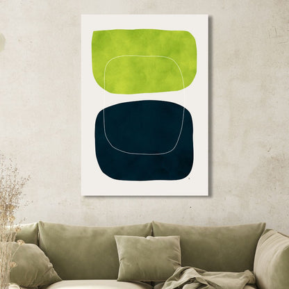 Modern Geometric Abstract Oil Painting in Green, Black, and White Colors