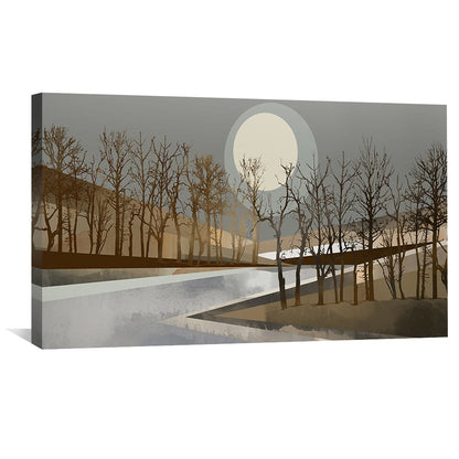 Serene Geometric Moonrise Landscape Oil Painting for Modern Home Decor