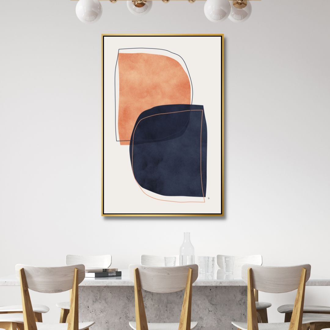 Navy and Peach Geometric Abstract Oil Painting for Modern Home Decor