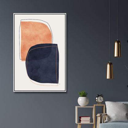 Navy and Peach Geometric Abstract Oil Painting for Modern Home Decor