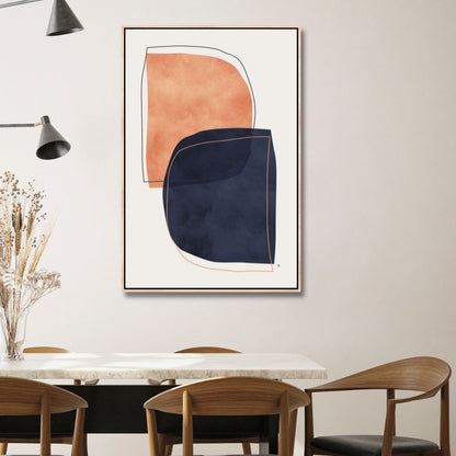 Navy and Peach Geometric Abstract Oil Painting for Modern Home Decor