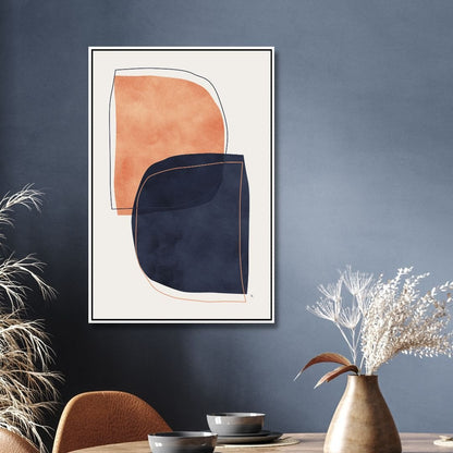 Navy and Peach Geometric Abstract Oil Painting for Modern Home Decor