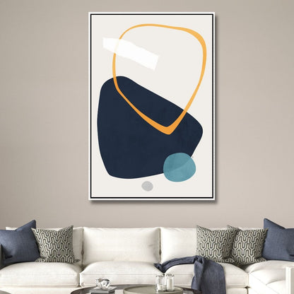 Abstract Geometric Shapes in Navy, Blue, and Yellow - Modern Wall Art Decor